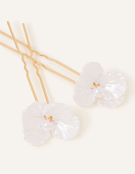 Pearl Flower Hair Pins Set of Two, , large