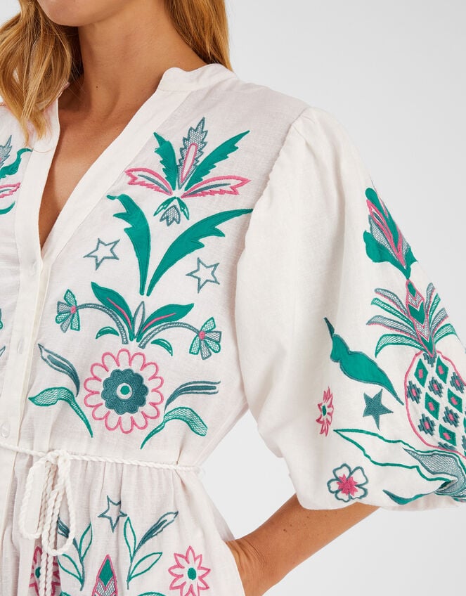 Pineapple Embroidered Mini Dress, White (WHITE), large