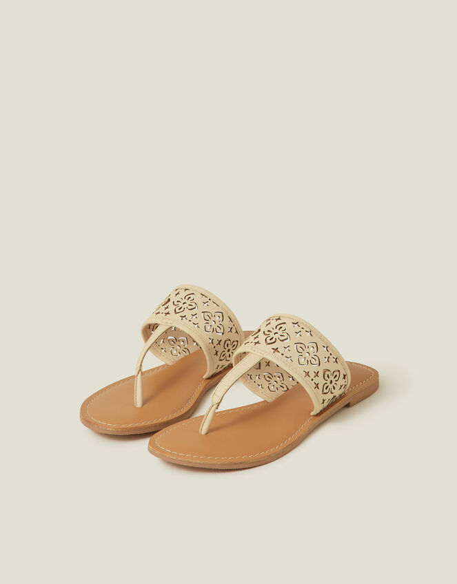 Cut-Out Strap Flip Flop Sandals, Cream (CREAM), large