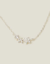 Sterling Silver-Plated Sparkle Flower Necklace, , large