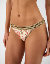 Floral Print Band Bikini Bottoms, Ivory (IVORY), large