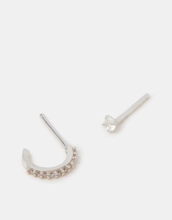 Sterling Silver Sparkle Hoops and Studs Set of Two, , large