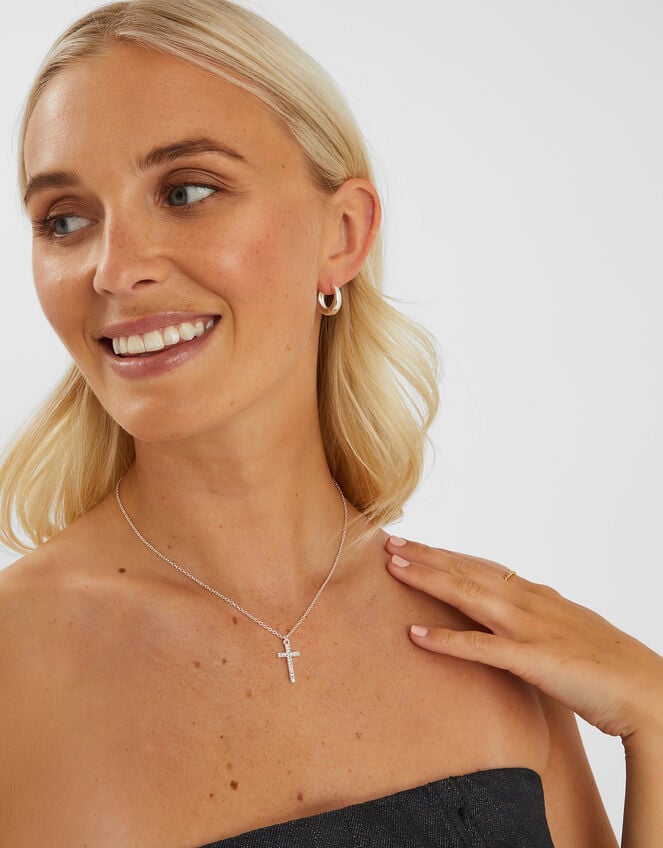 Pavé Cross Pendant Necklace, , large