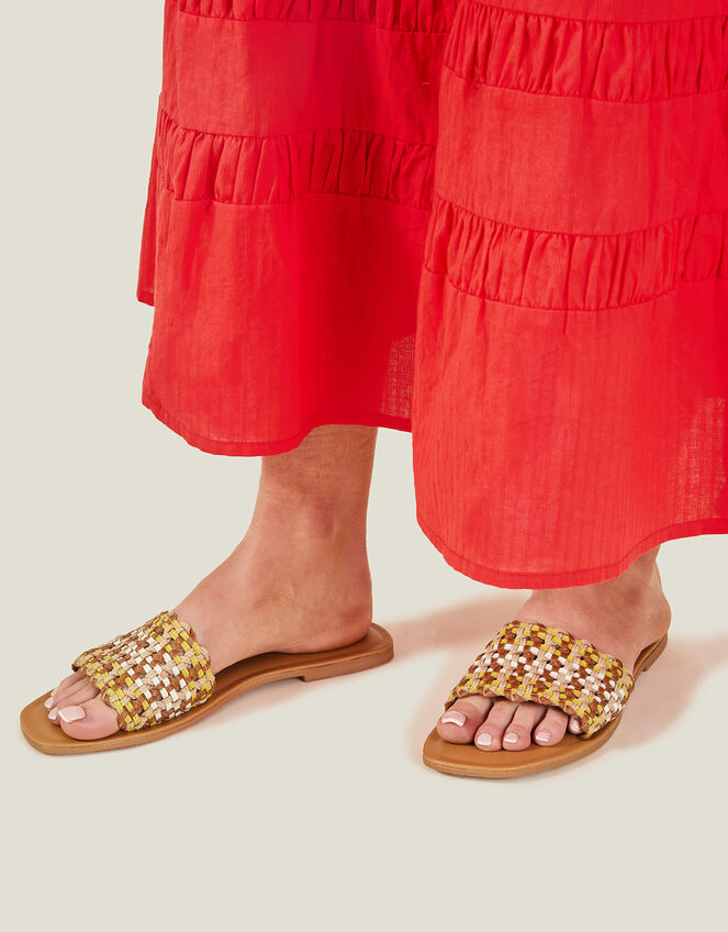 Leather Woven Sliders, Natural (NATURAL), large