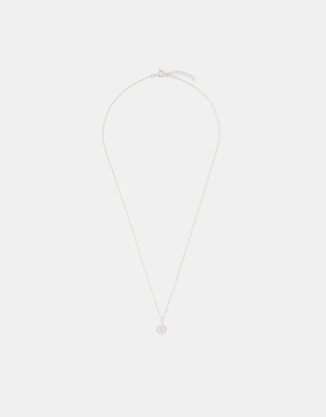 Sterling Silver Diamanté Halo Pendant Necklace, , large