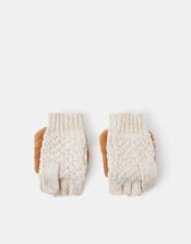 Girls Dog Fingerless Gloves with Mittens, Tan (TAN), large