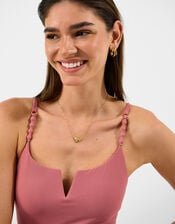 V Front Bead Strap Swimsuit , Orange (RUST), large