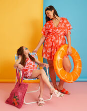 Fruity Floral Twist Detail Chiffon Kaftan, Orange (ORANGE), large