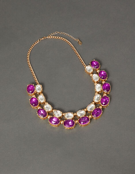 Oval Crystal Statement Necklace Purple, Purple (PURPLE), large