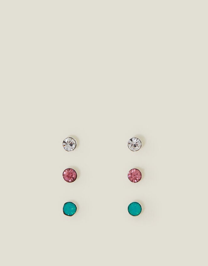 3-Pack Sterling Silver Gem Stud Earrings, , large