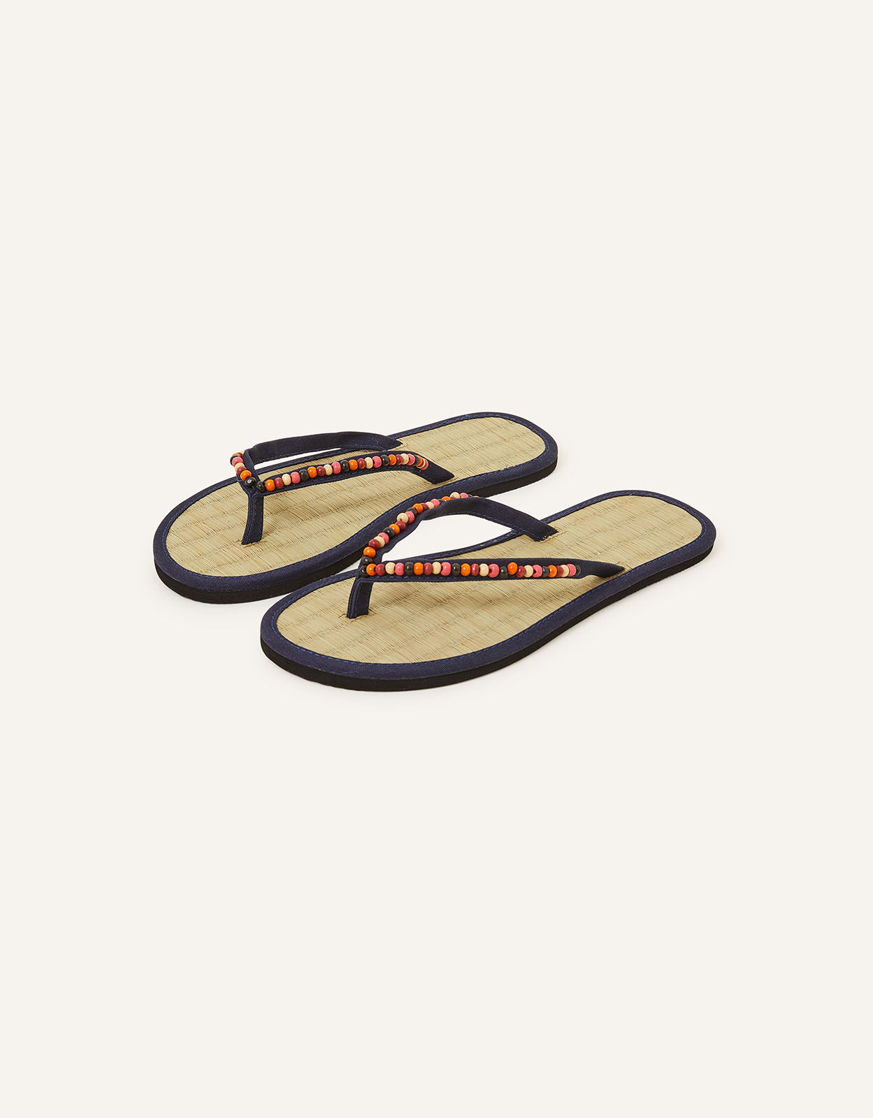 Wooden Beaded Seagrass Flip Flops Multi