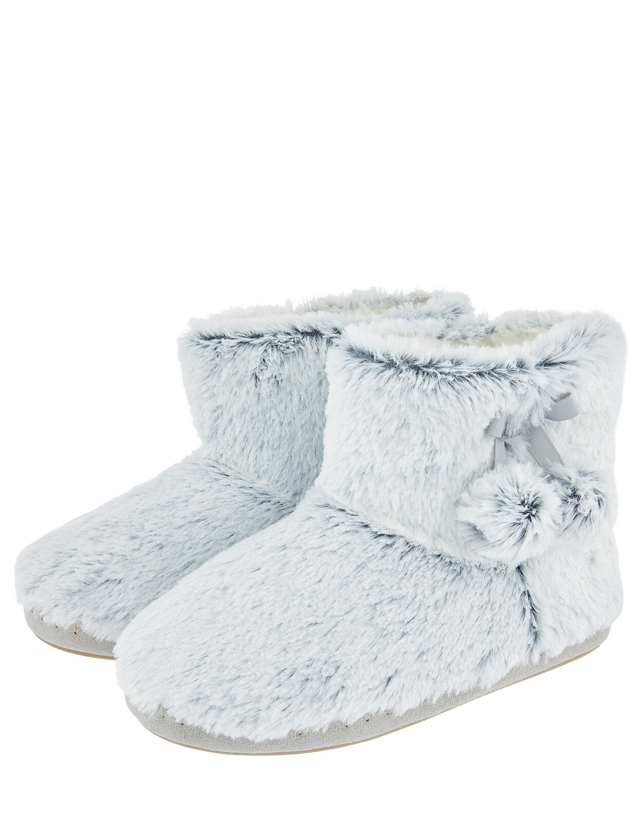 Fluffy Pom-Pom Slipper Boots Grey 
