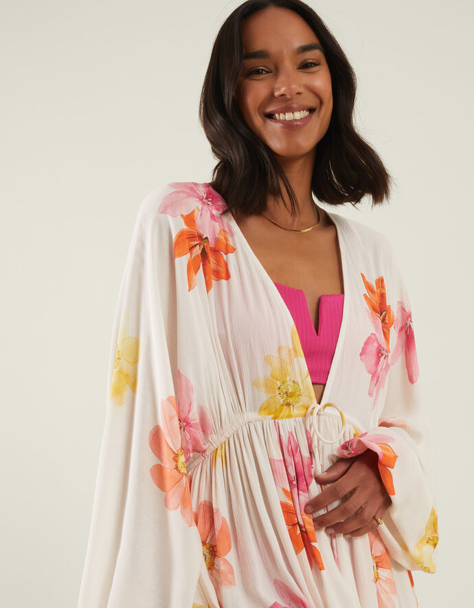 Ivory Floral Print Front Twist Mini Dress
