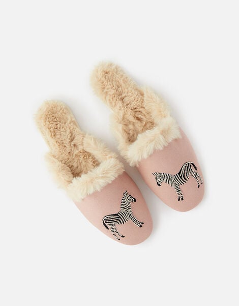 Zebra Fluffy Slippers Pink, Pink (PALE PINK), large