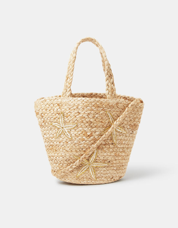 Starfish Embroidered Raffia Bag