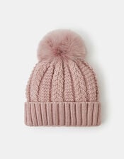 Pom-Pom Beanie Hat, Pink (PINK), large