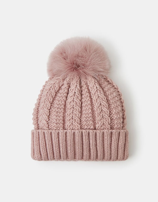 Pom-Pom Beanie Hat, Pink (PINK), large