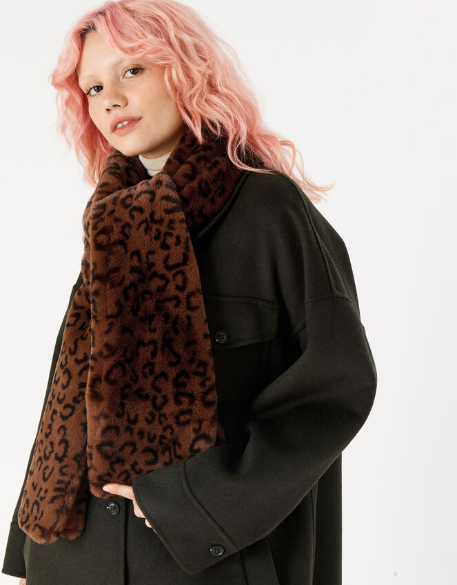 Leopard Luxe Faux Fur Scarf, , large