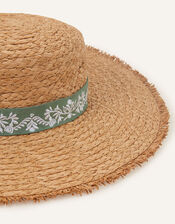Embroidered Band Boater Hat, , large