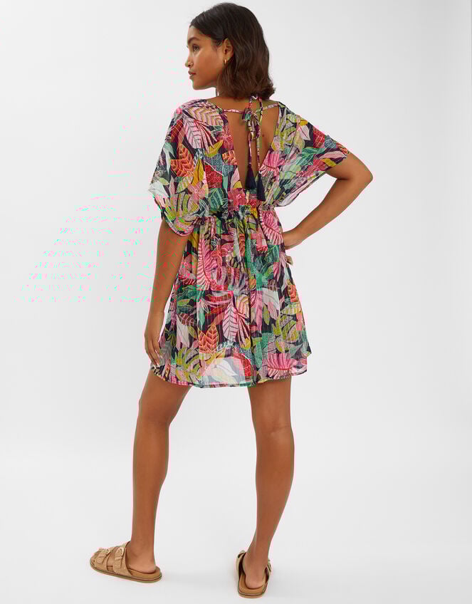 Tropical Print Chiffon Kaftan, Black (BLACK), large