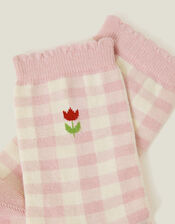 Flower Gingham Socks, , large