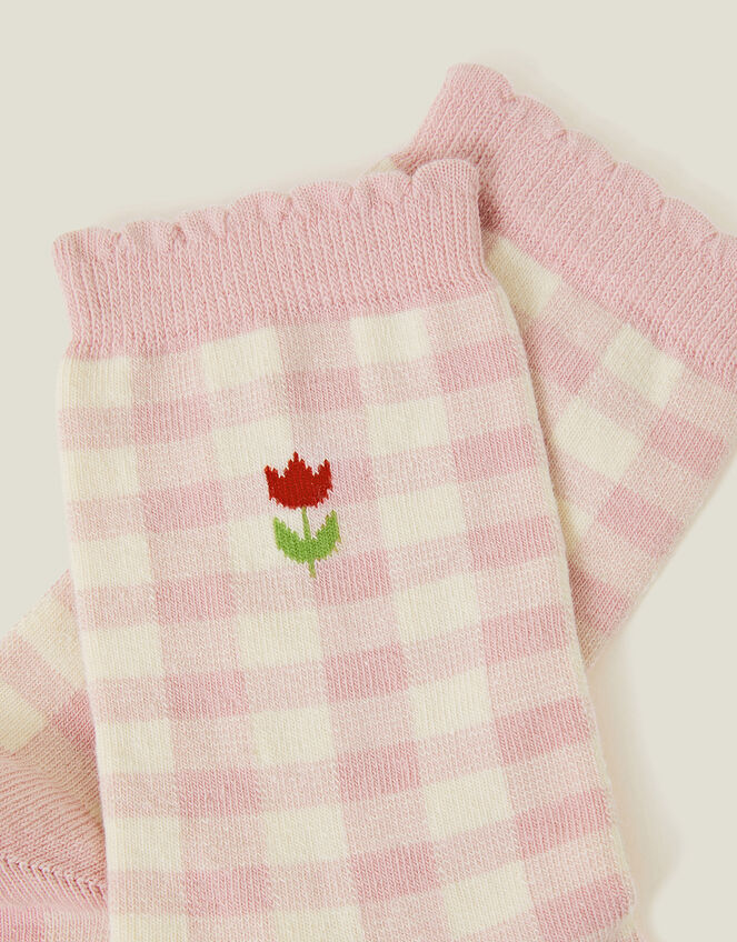 Flower Gingham Socks, , large