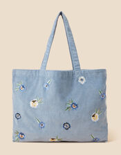 Embroidered Floral Cord Shopper Bag, , large