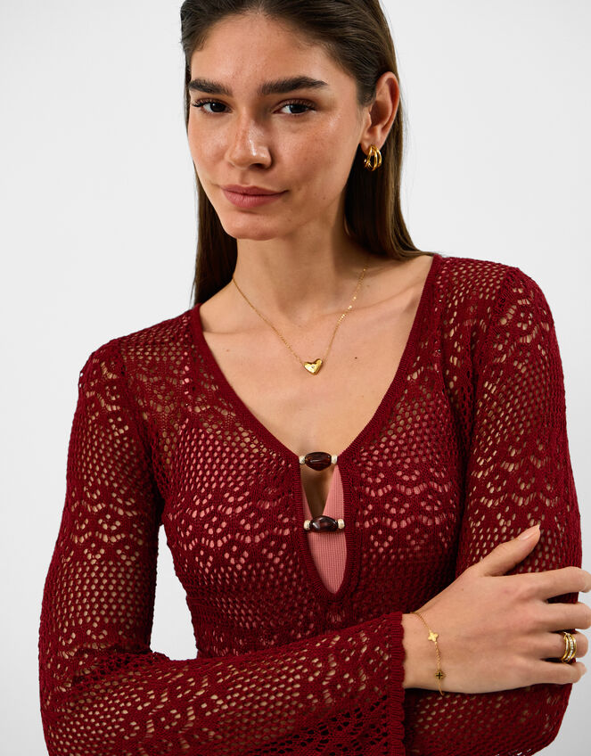 Knit Mini Beach Dress, Red (BURGUNDY), large