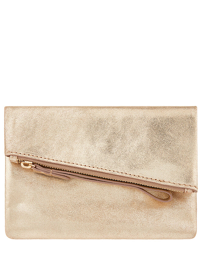 Leather Foldover Pouch, Gold (GOLD), large