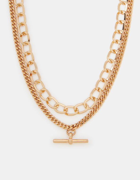 Layered T-Bar Chain Necklace, , large