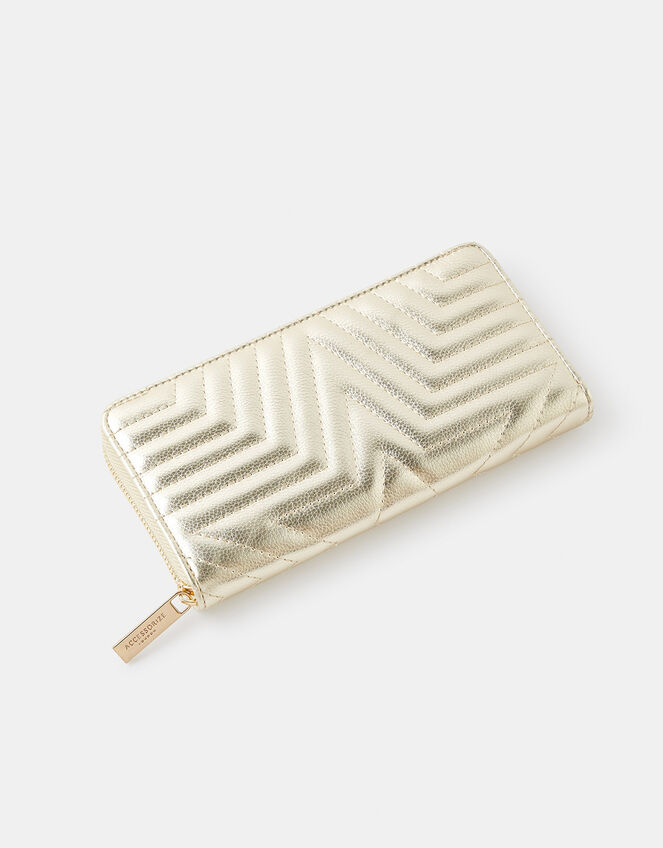 Quilted Star Zip-Around Wallet, Gold (GOLD), large