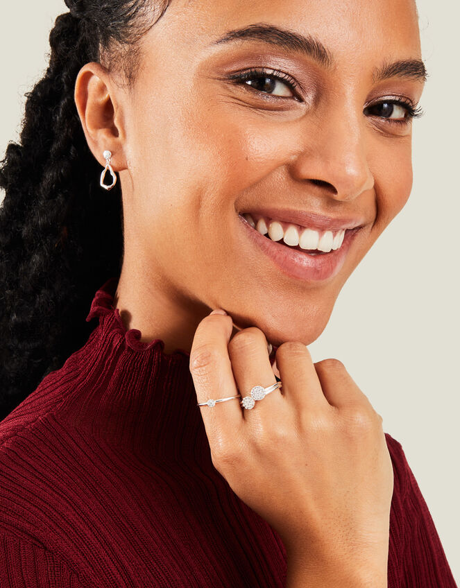 3-Pack Sterling Silver-Plated Sparkle Rings, Silver (SILVER), large