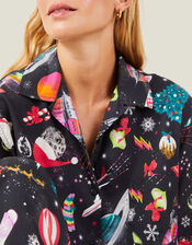 Christmas Space Print Pyjama Set, Black (BLACK), large