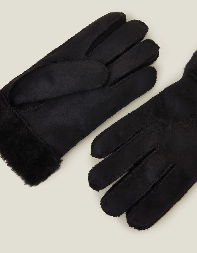 Faux Sheepskin Lined Gloves, Black (BLACK), large