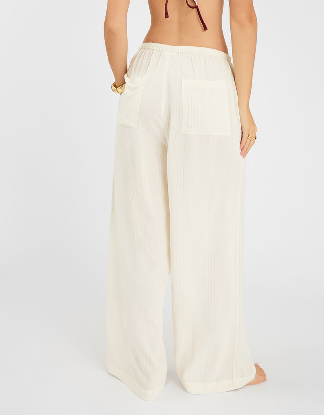 Stripe Wide Leg Beach Trousers, Ivory (IVORY), large