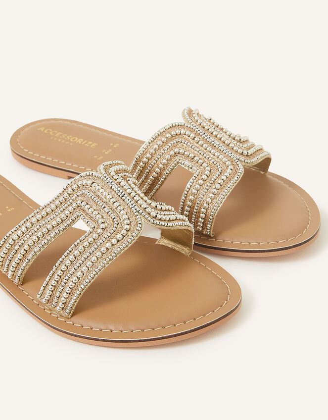 Beaded Slip On Sandals, Gold (GOLD), large