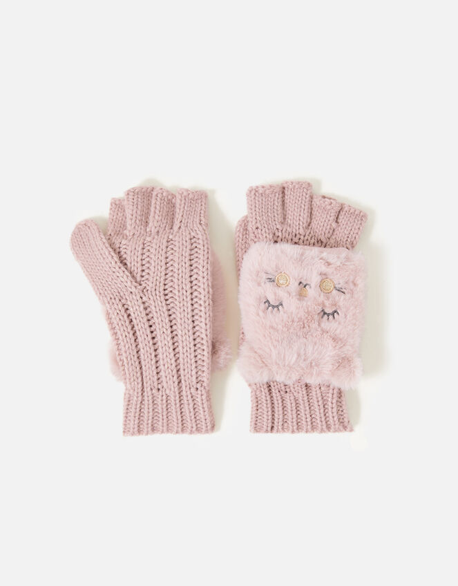 Girls Fluffy Cat Capped Gloves, Pink (PINK), large
