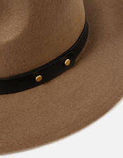 Camilla Fedora Hat in Pure Wool, Brown (CHOCOLATE), large