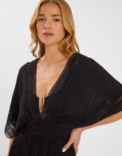 Crochet Trim Kaftan , Black (BLACK), large