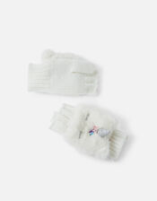 Girls Unicorn Capped Gloves, Ivory (IVORY), large