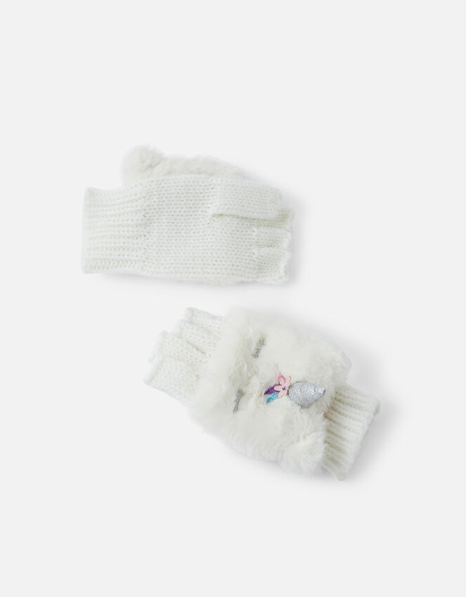 Girls Unicorn Capped Gloves, Ivory (IVORY), large