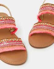 Girls Bead Embellished Strap Sandals, Orange (CORAL), large
