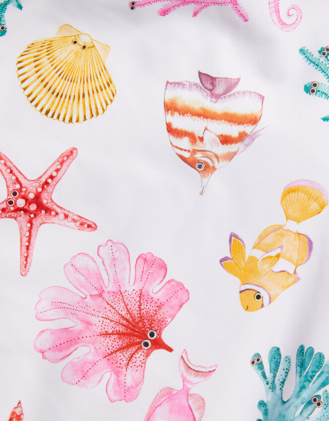 Girls Shell and Fish Print Swimsuit with Recycled Polyester, Multi (PASTEL-MULTI), large