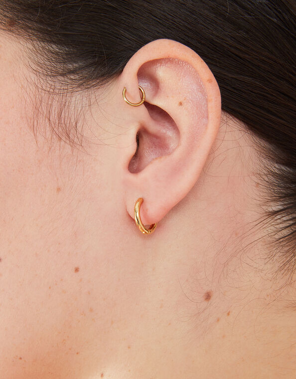 14ct Gold-Plated Plain Huggie Hoop Earrings, , large
