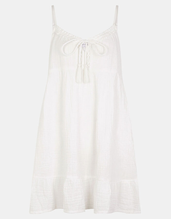 Strappy Cotton Mini Dress, Ivory (IVORY), large
