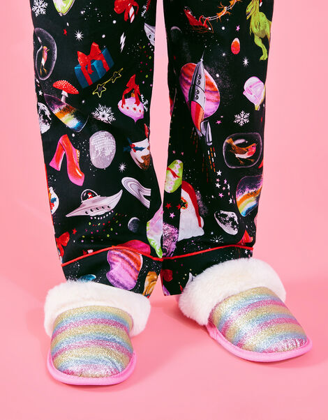 Girls Glitter Stripe Mule Slippers, Multi (BRIGHTS-MULTI), large