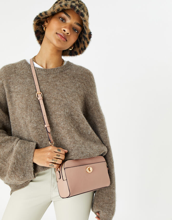 Leona Lock Cross-Body Bag, Nude (NUDE), large