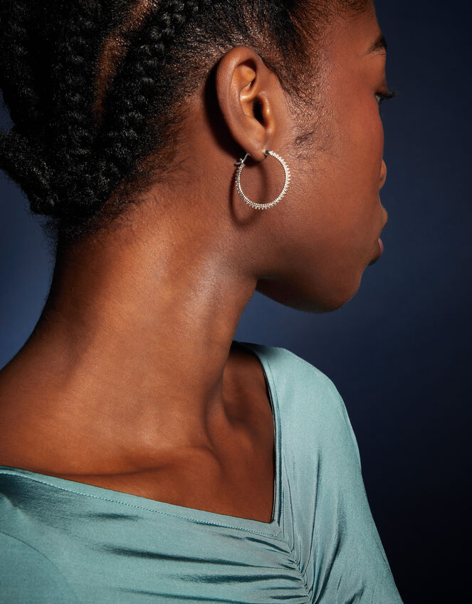 Sterling Silver-Plated Bobble Hoop Earrings, , large