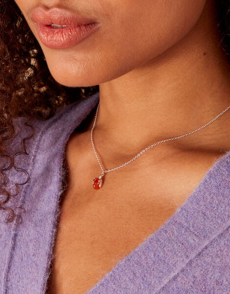 Recycled Sterling Silver Carnelian Leaf Pendant Necklace, , large