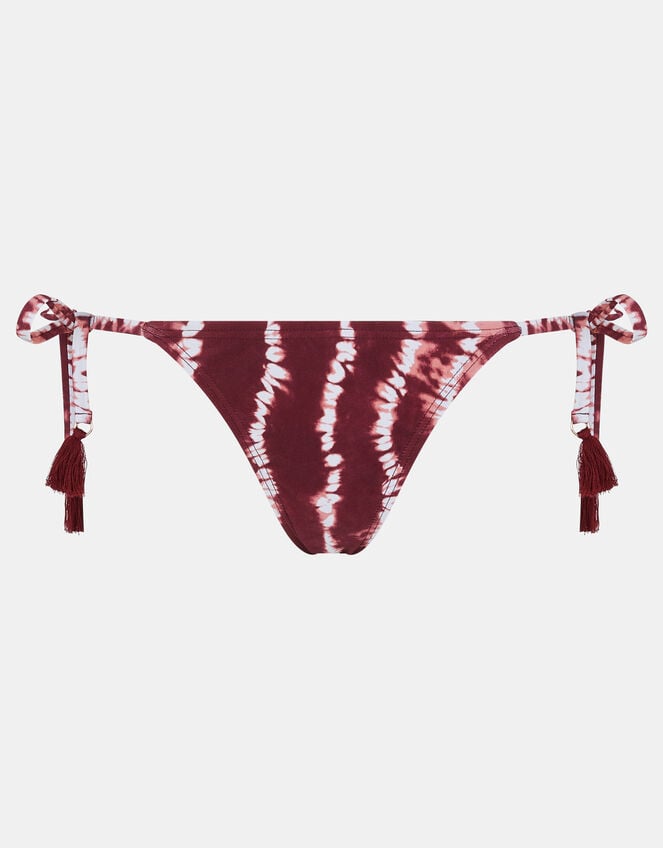 Tie Dye Tie Side Bikini Bottoms, Red (BURGUNDY), large